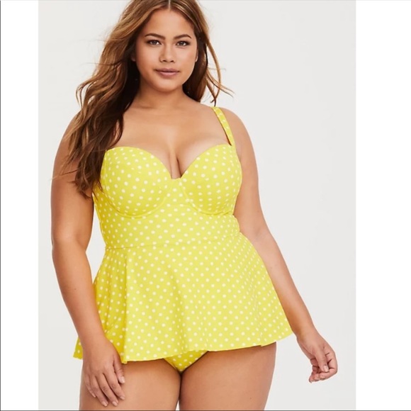 torrid Other - Torrid yellow polka dot peplum vixen collection swimsuit